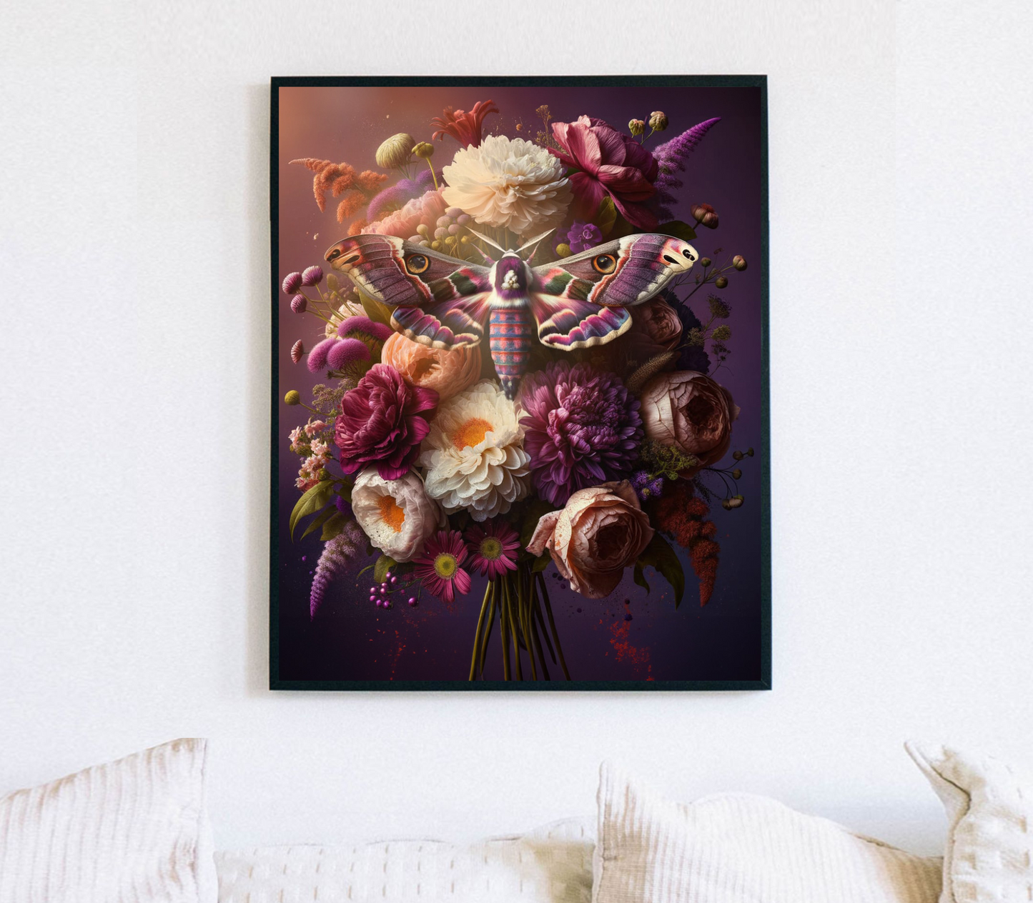 Flowers and Moths Art Print