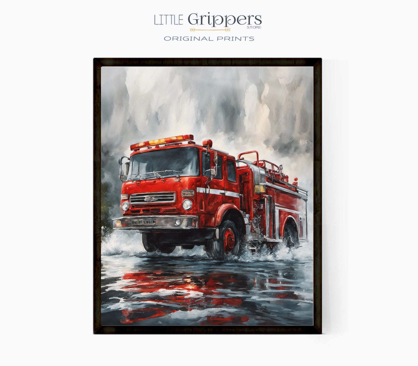 Yellow Dump Truck and Red Fire Truck Poster Set