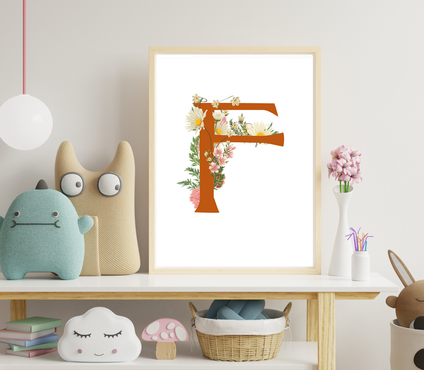 Letter F Floral Wall Art Print