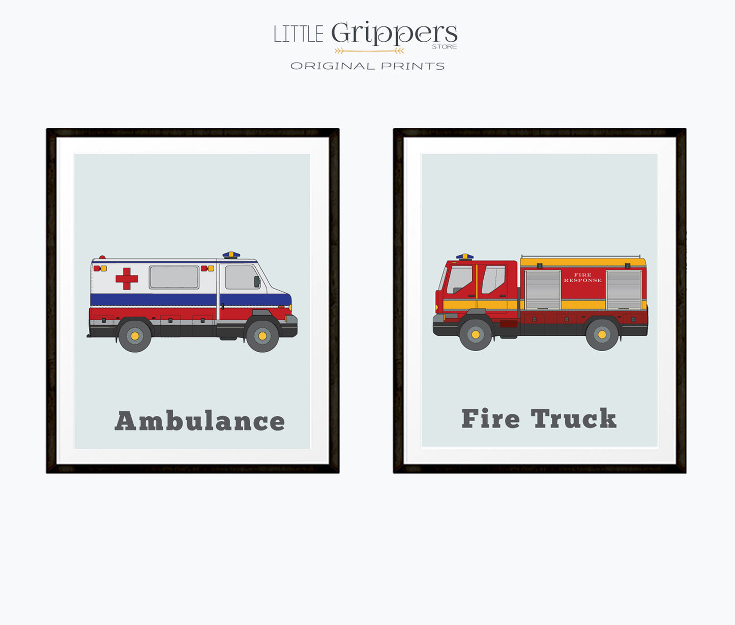 Vehicle Print set of two, Ambulance and Fire Truck
