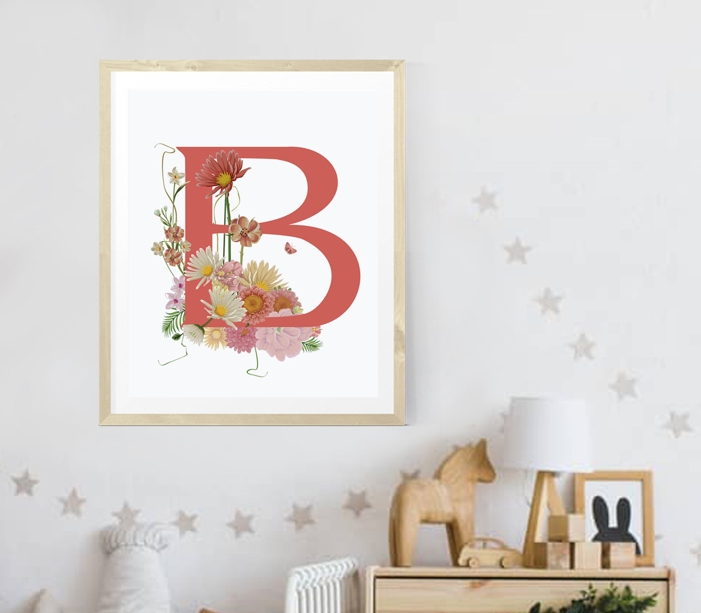 Letter B Floral Wall Art Print