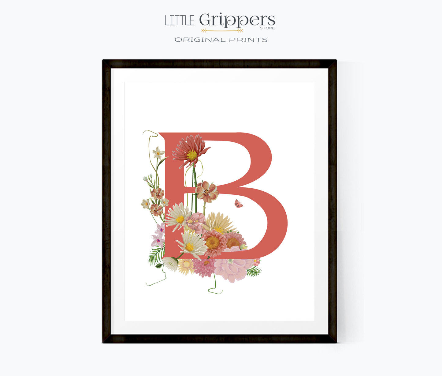 Letter B Floral Wall Art Print