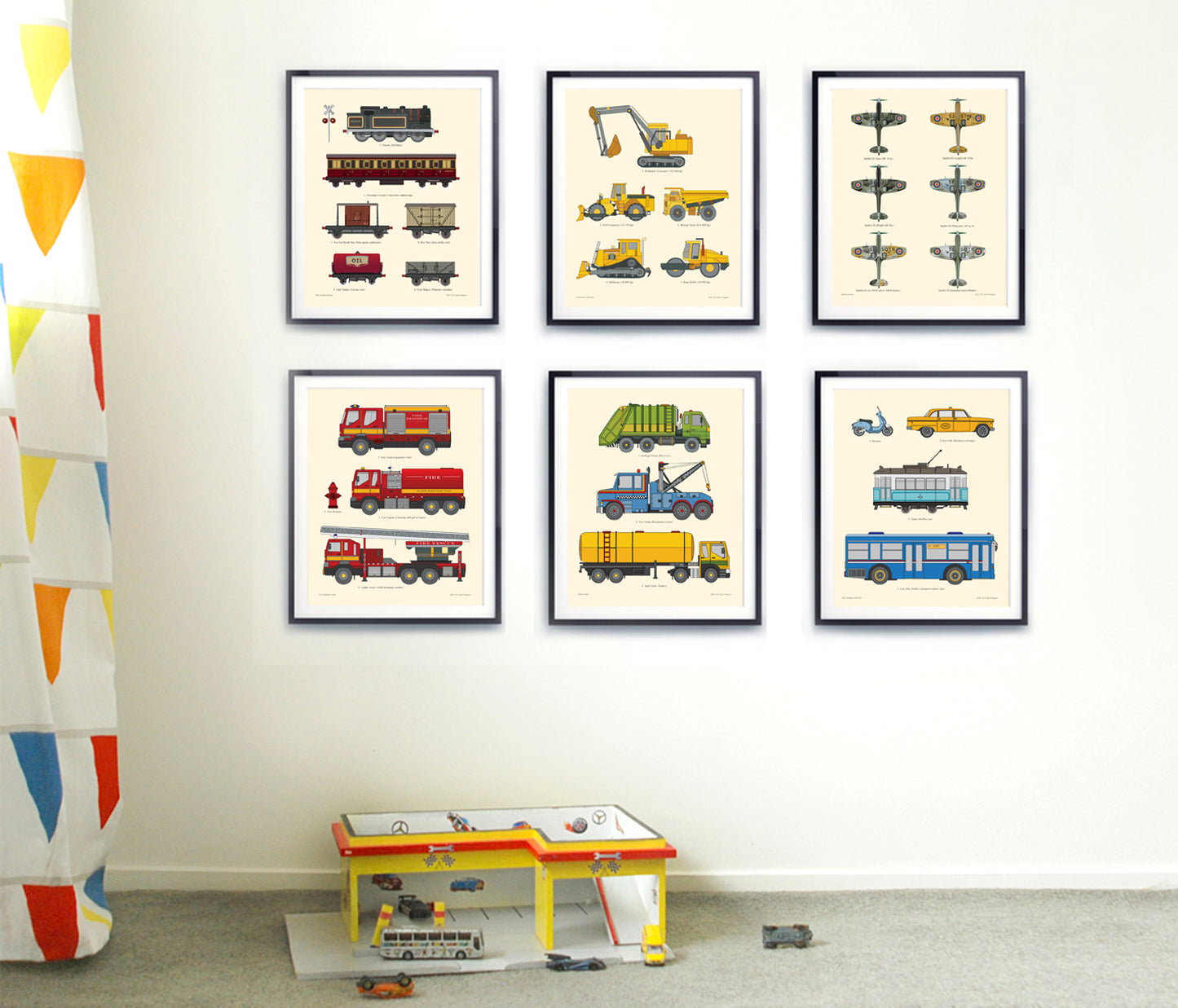 Vehicle Chart prints, set of six