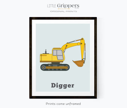 Vehicle Print set of two, Digger and Bulldozer