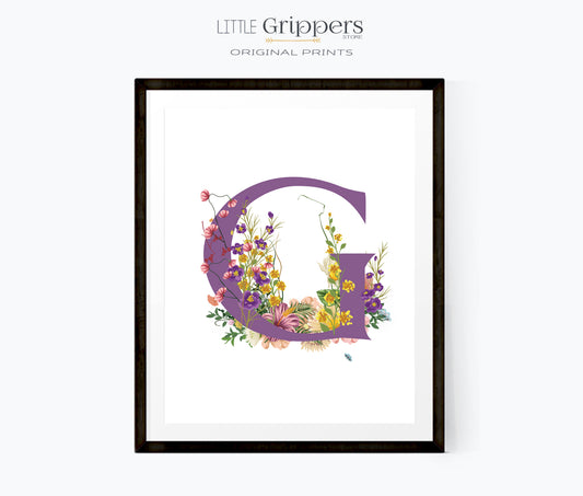 Letter G Floral Wall Art Print