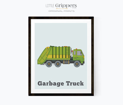 Garbage truck boys nursery print