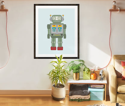 Printable Forest Green Robot Print