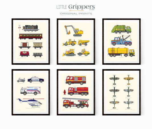 Vehicle Chart prints, set of six