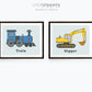 Vehicle Print set of two, Train and Digger