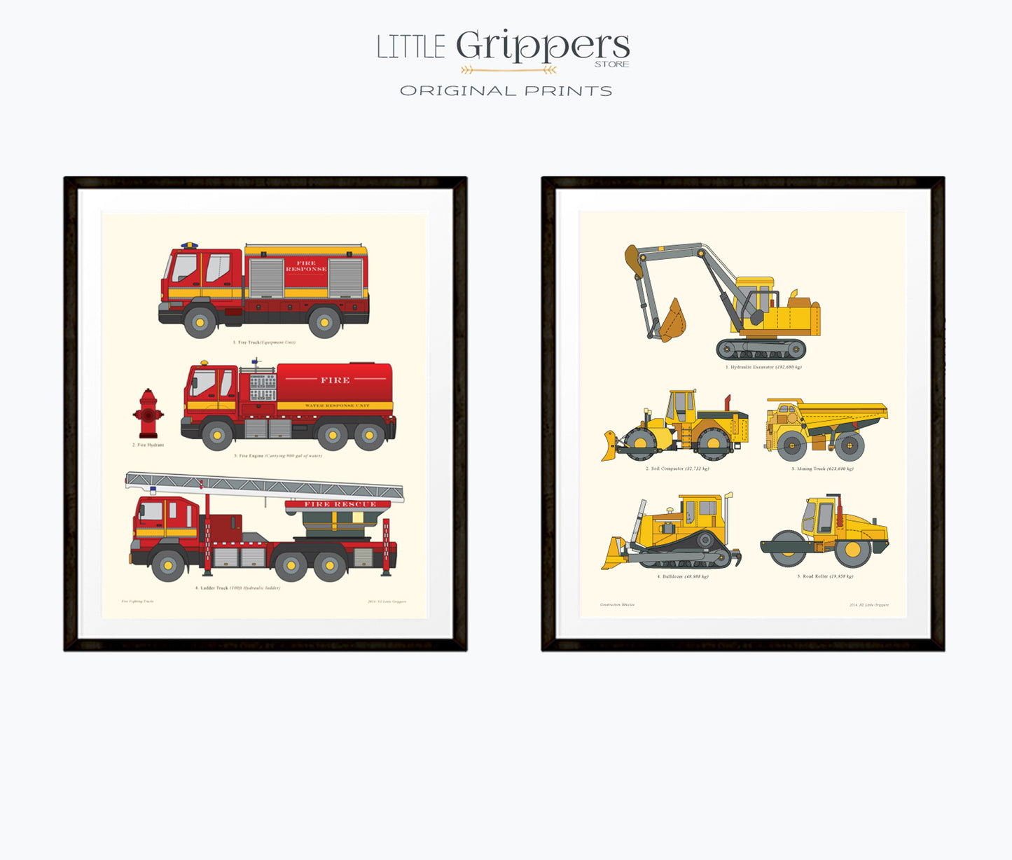 Fire Truck and Construction Truck print set