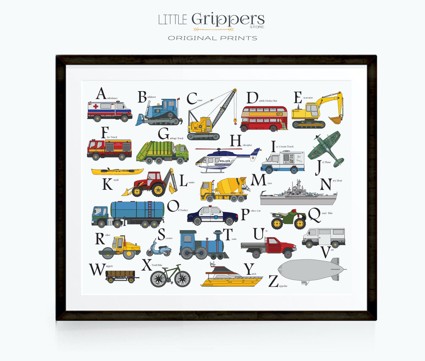 Vehicle Alphabet nursery print for kids