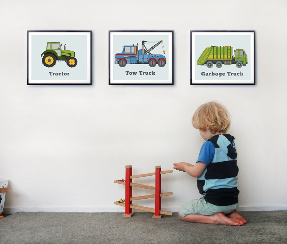 Kids transportation decor, set of three prints