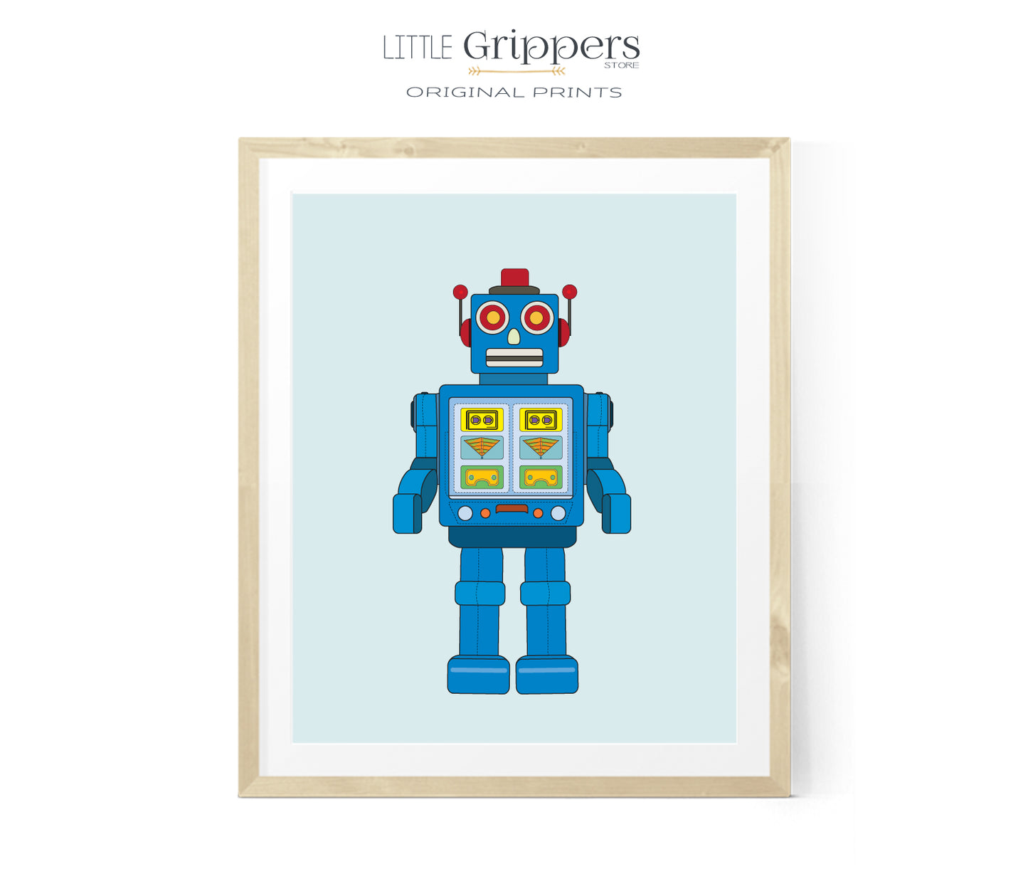 Printable Retro Blue Robot Print