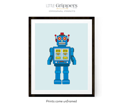 Retro Blue Robot Print