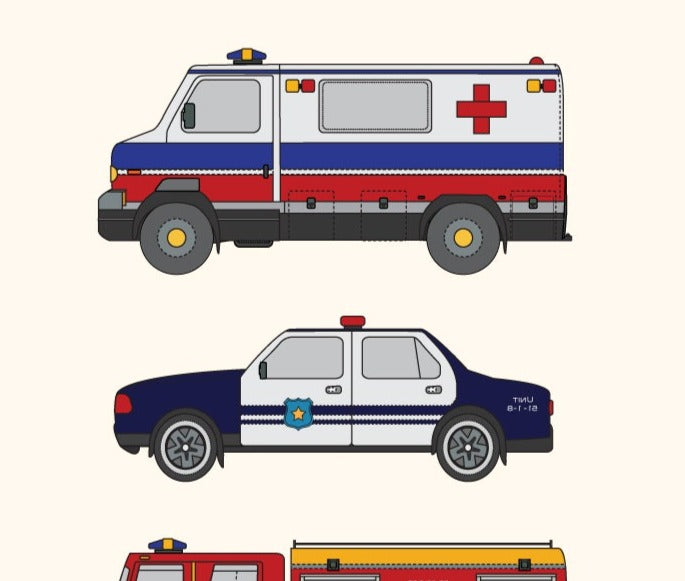 Printable Rescue Vehicles Nursery Print Set of 4 Ambulance -  Portugal