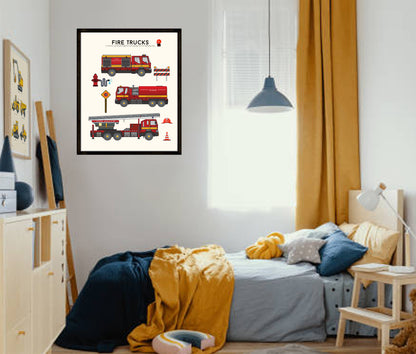 Fire Truck Poster for Kids Rooms