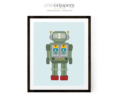 Printable Forest Green Robot Print