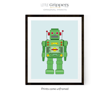 Vintage Green Robot Print