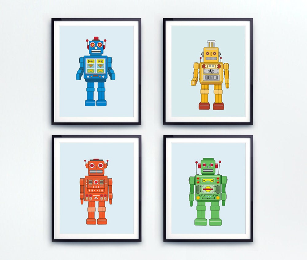 Robot wall art print set