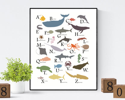 Sea animal nursery alphabet print
