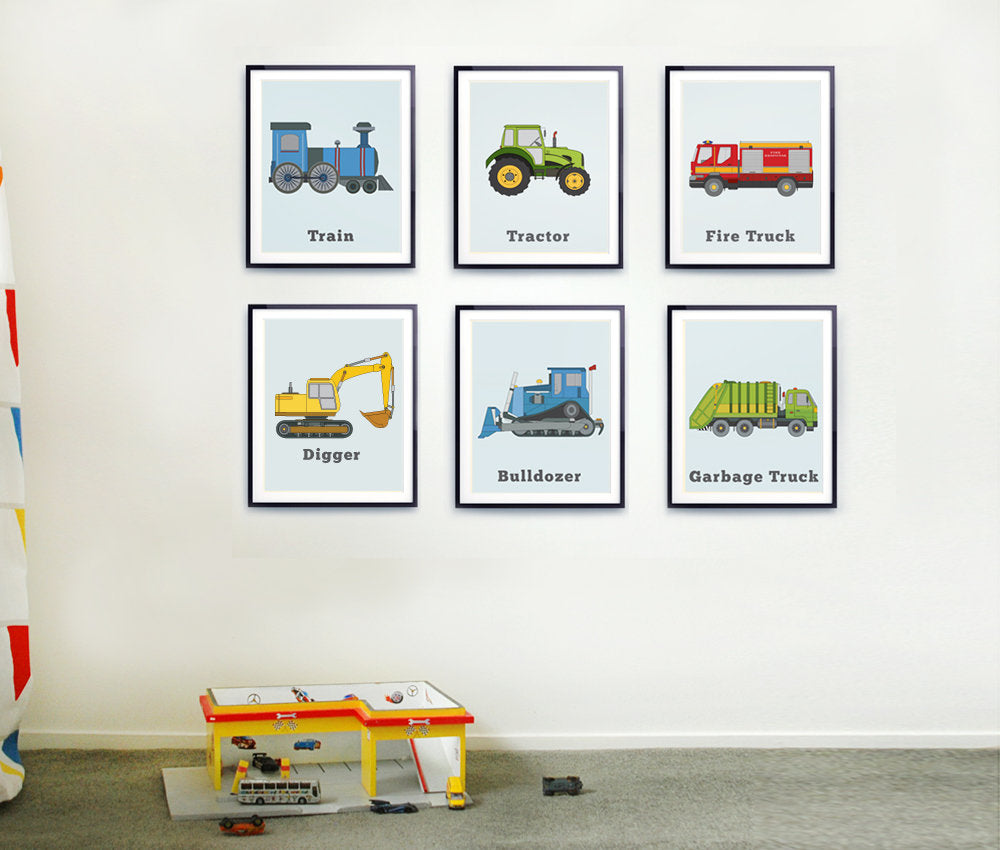 Kids truck wall print set