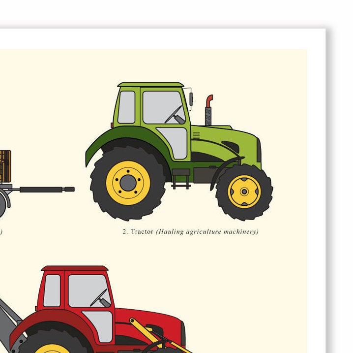 Farmyard vehicle wall chart print for boys