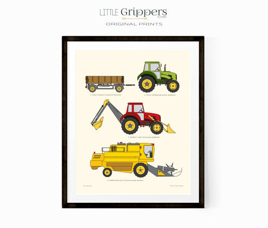 Farmyard vehicle wall chart print for boys