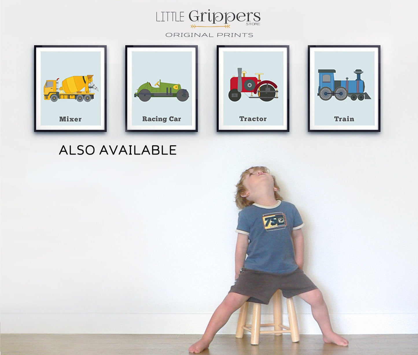 Kids vehicle art print set