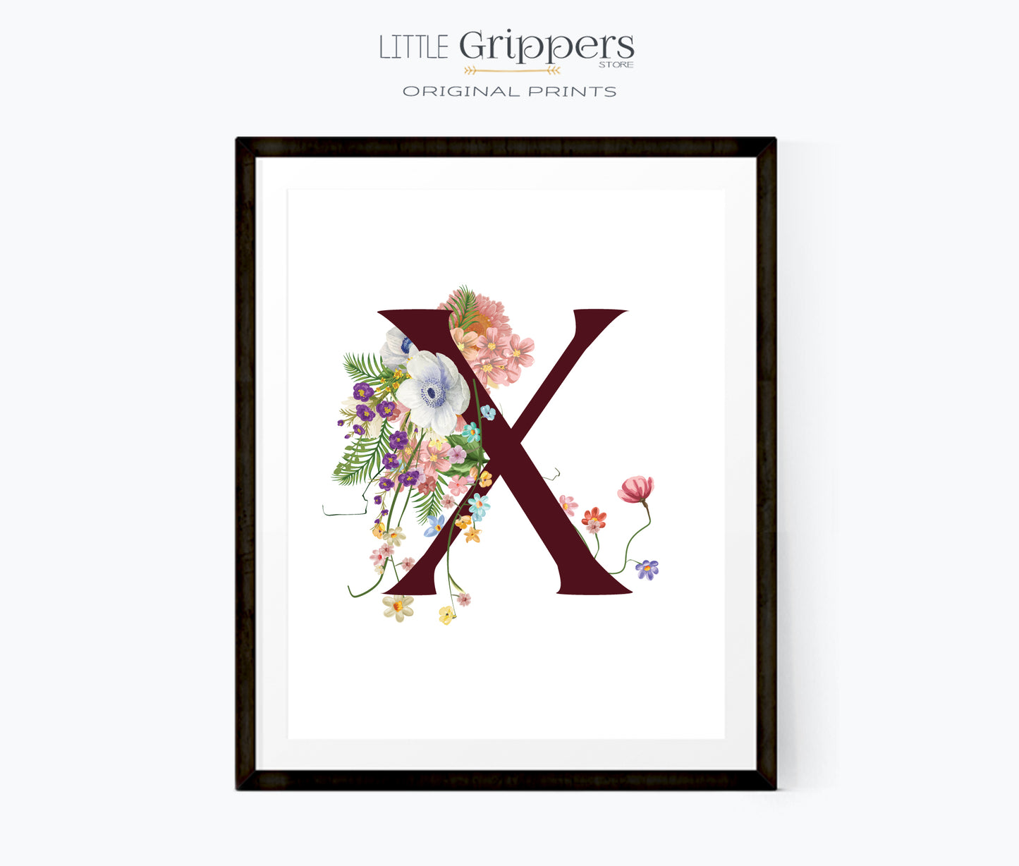 Letter X Floral Letter Print